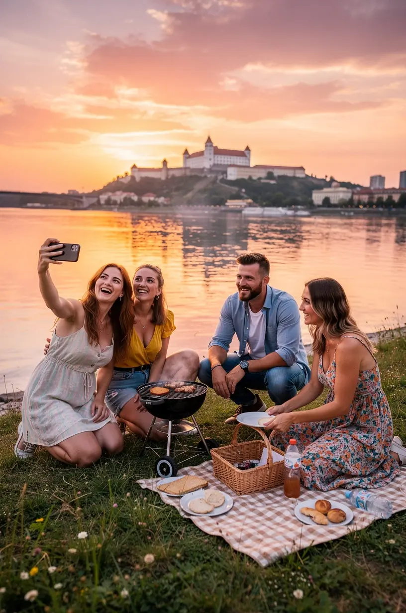 Close-up of vibrant wildflowers growing beside a calm lake, highlighting natural beauty on travel routes.