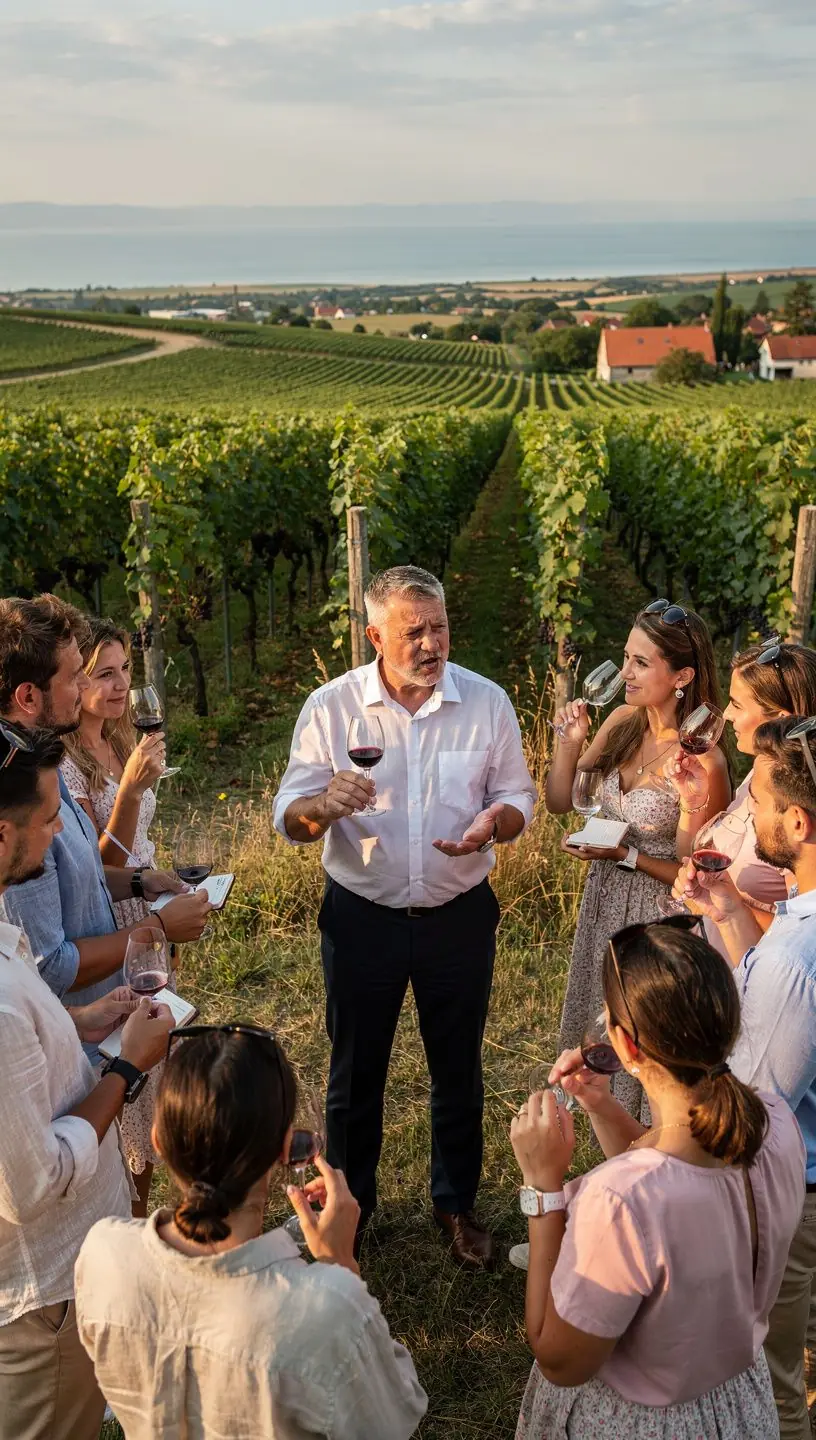 Serene view of a calm Slovak lake surrounded by lush green forests under a clear blue sky.